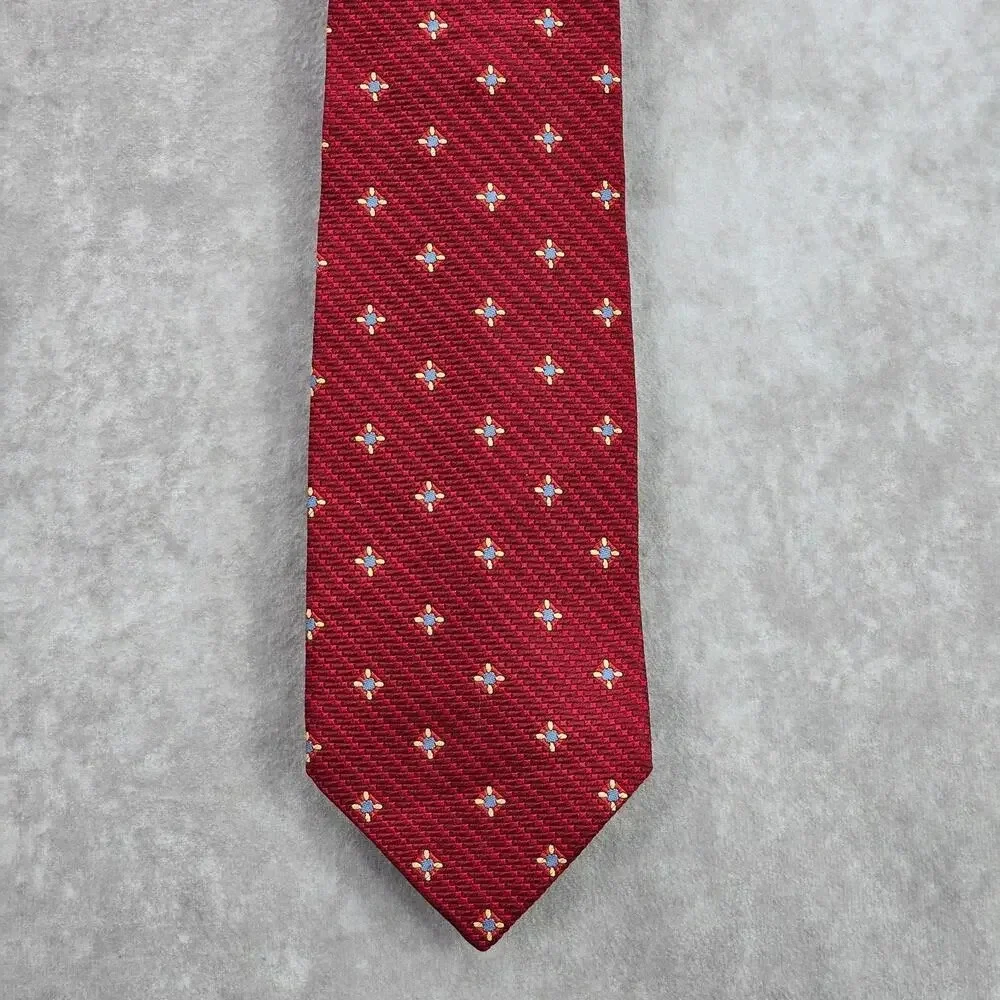 Jos. A. Bank Red Blue Floral Weave Geometric Silk Executive Italy Neck Tie Men's